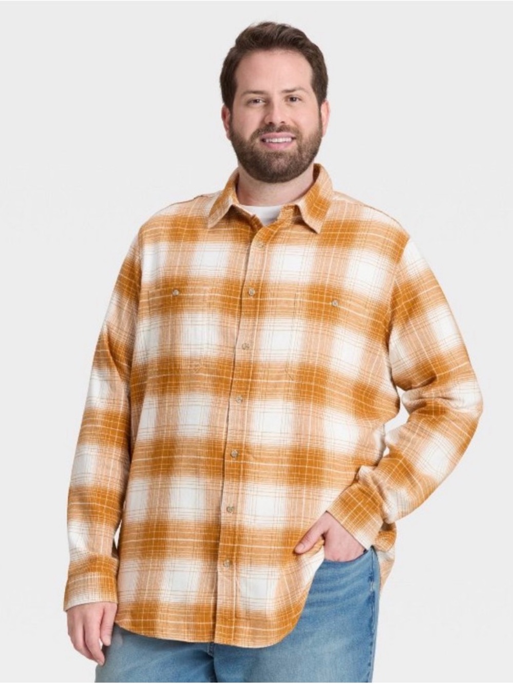 Men's‎ Plaid Button-Up Shirt in Mustard and White